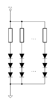 Series of diodes in parallel, one resistor per 3 diodes Series of diodes in parallel, one resistor per 3 diodes